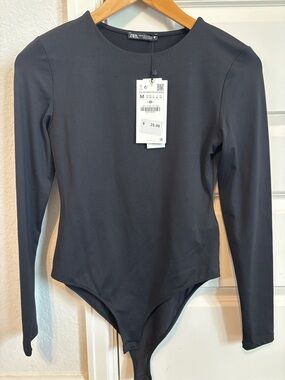 NWT ZARA Black Long-Sleeve Crew Neck Bodysuit